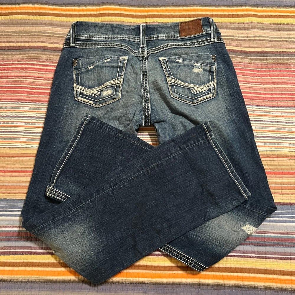 BKE Sabrina Bootcut Jeans‎ Womens 28R Dark Wash Distressed Denim